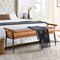 48.25"W Modern Brown Upholstered Bench with Wooden Arms and Metal Legs